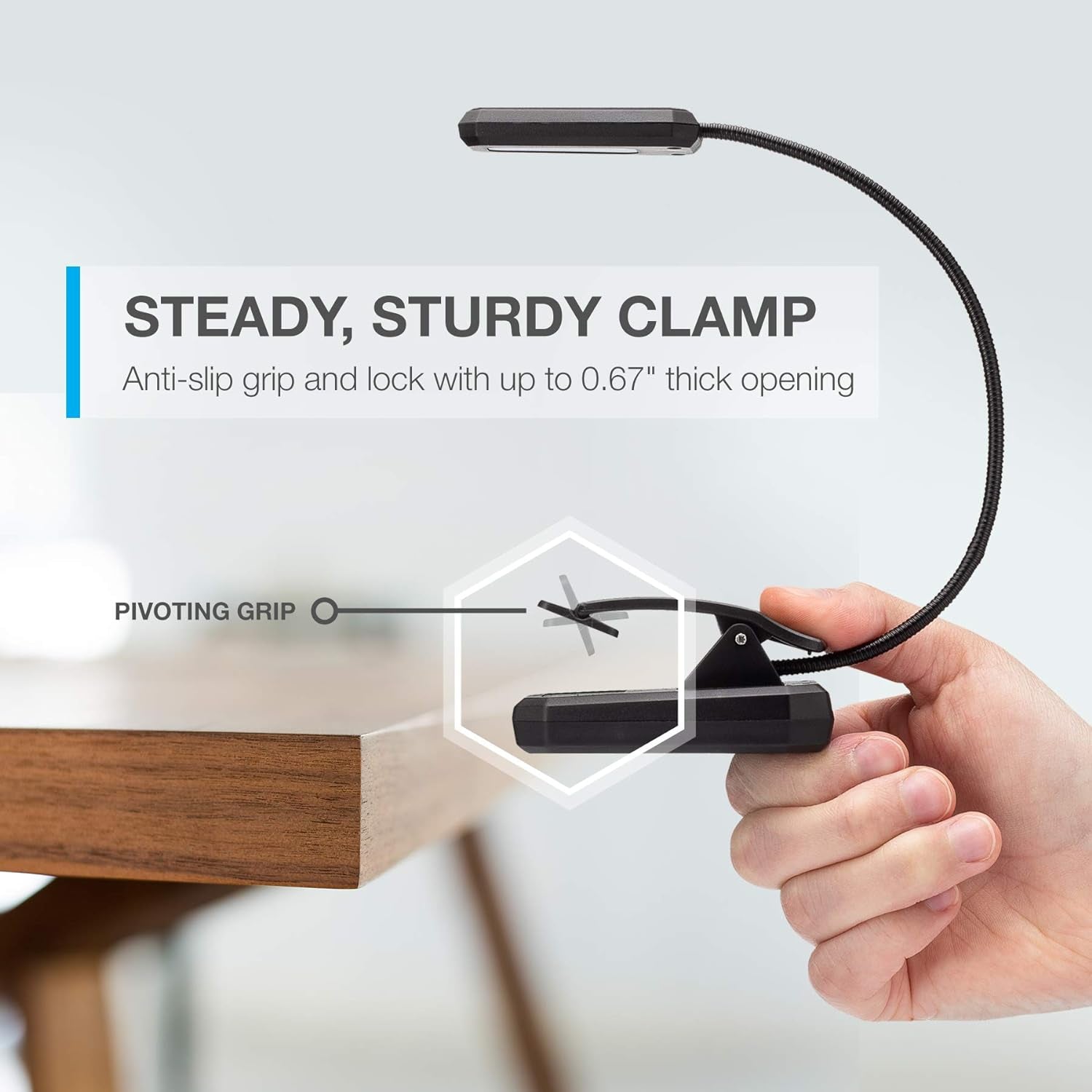 Rechargeable Book Light - 60 Hour Eye Protection Leds, Clip & Clamp, 3 Modes, Warm White (Black)