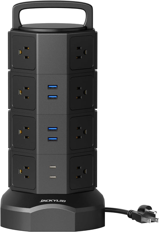 Power Strip Tower Surge Protector,  16 Outlets 6 USB (2 USB C) Charging Station, Extension Cord with Multiple Outlets, 1050J 1625W/13A Outlet Extender 6.5Ft Extension Cord for Home Office