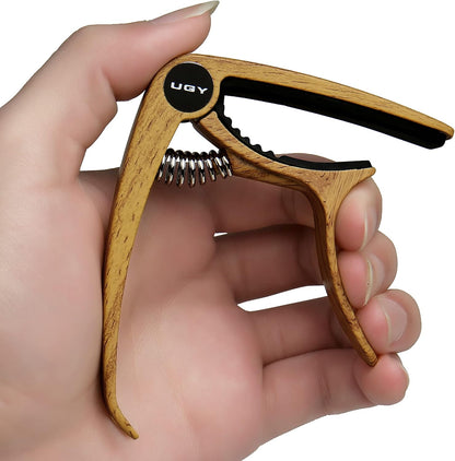 Capo Guitar Capo for Acoustic and Electric Guitars, Guitar Capo or Ukulele Capos - Original Wood with 5 Picks