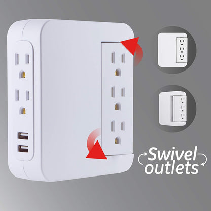 Pro Side-Access Swivel Sur Protector, 2 Pack, 5-Outlet Extender with 2 USB Ports, Wall Tap Adapter, Charging Station, 3-Prong, 560 Joules, 2.4 AMP/12 Watt, UL Listed, White, 55246