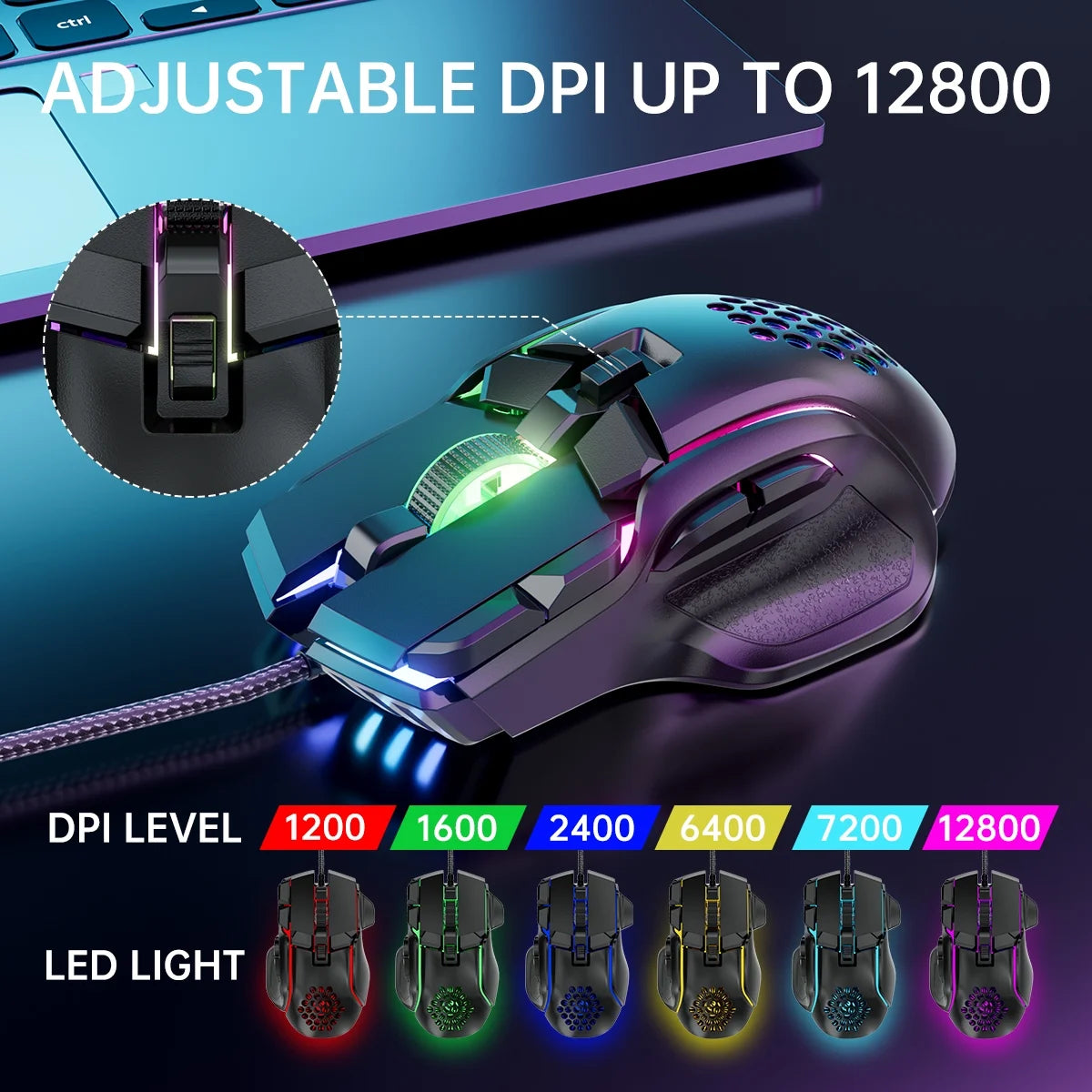 13 RGB Gaming Mouse, 6 Adjust 12800 DPI Wired Mechanical Mouse, 10 Programmable Buttons, Fire Button, 1000Hz Polling Rate, Ergonomic USB Computer Gaming Mice for Windows Laptop PC