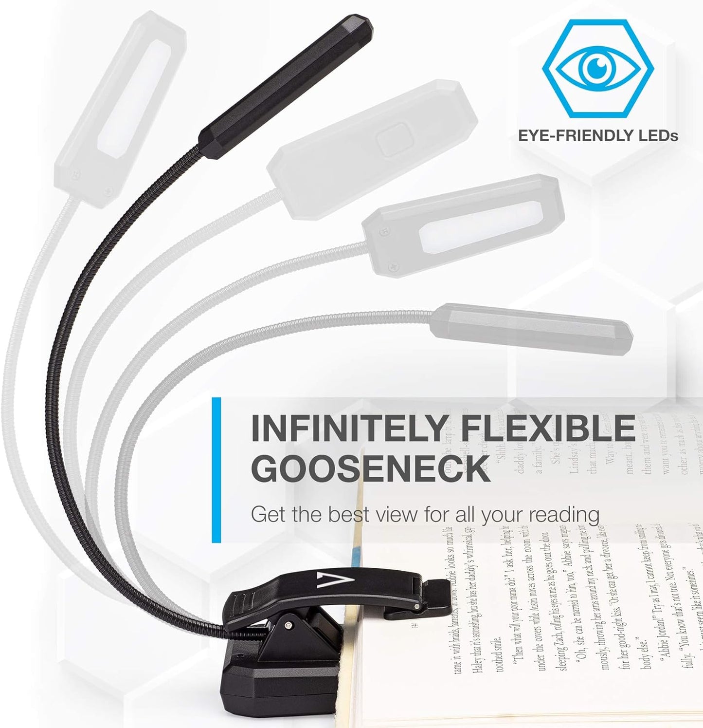 Rechargeable Book Light - 60 Hour Eye Protection Leds, Clip & Clamp, 3 Modes, Warm White (Black)