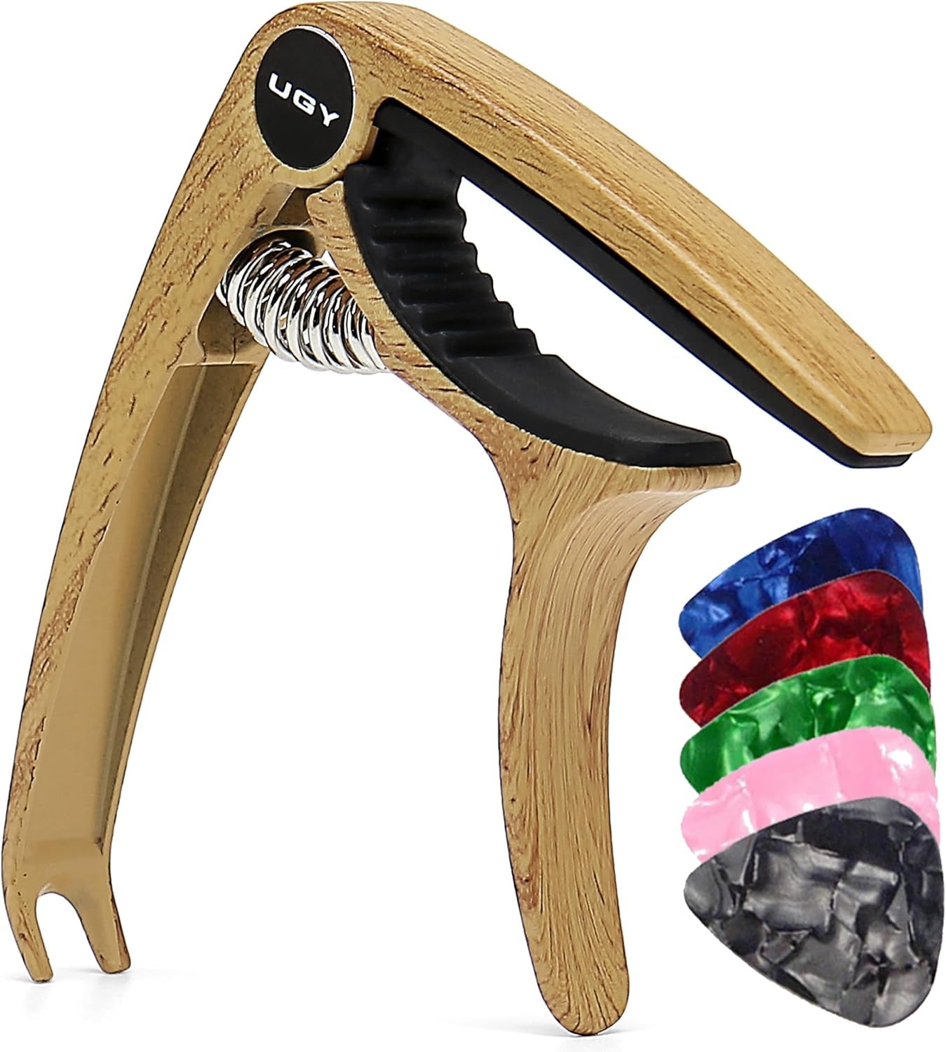 Capo Guitar Capo for Acoustic and Electric Guitars, Guitar Capo or Ukulele Capos - Original Wood with 5 Picks