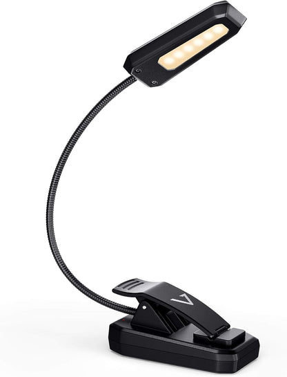 Rechargeable Book Light - 60 Hour Eye Protection Leds, Clip & Clamp, 3 Modes, Warm White (Black)