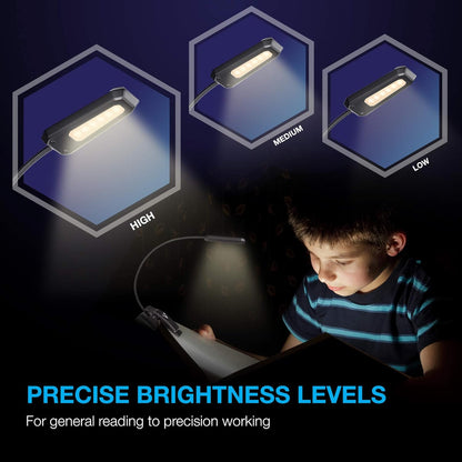 Rechargeable Book Light - 60 Hour Eye Protection Leds, Clip & Clamp, 3 Modes, Warm White (Black)