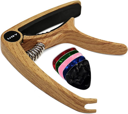 Capo Guitar Capo for Acoustic and Electric Guitars, Guitar Capo or Ukulele Capos - Original Wood with 5 Picks