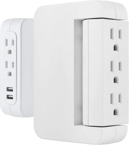 Pro Side-Access Swivel Sur Protector, 2 Pack, 5-Outlet Extender with 2 USB Ports, Wall Tap Adapter, Charging Station, 3-Prong, 560 Joules, 2.4 AMP/12 Watt, UL Listed, White, 55246