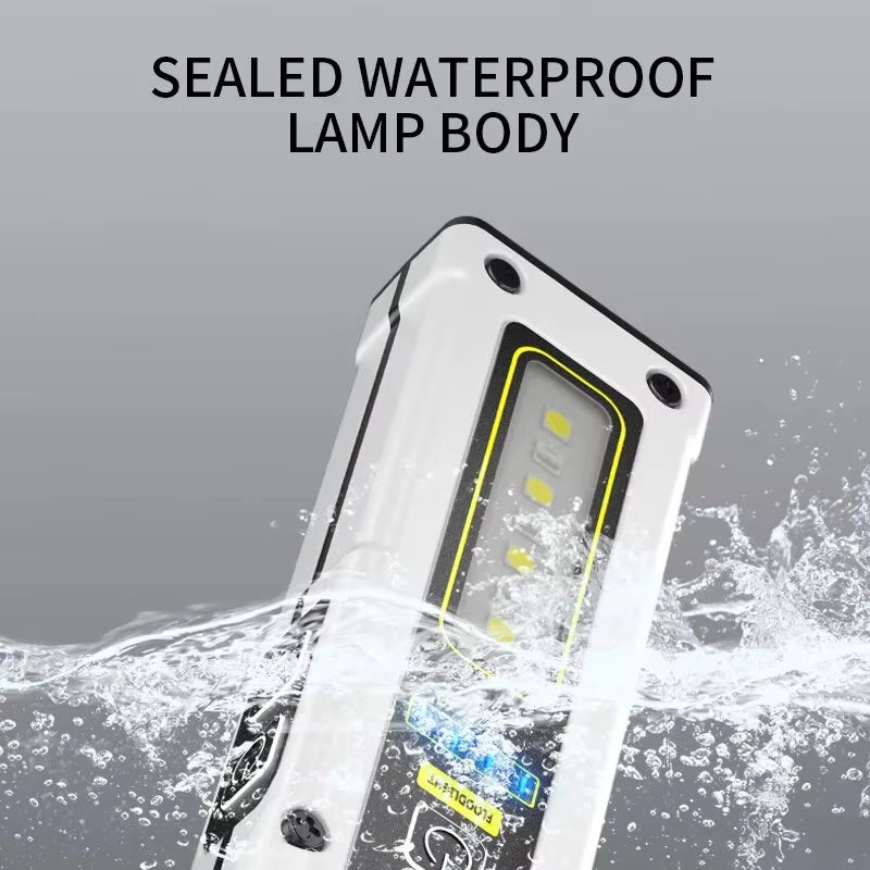 NEW Design Super Bright LED Source Work Lamp with Magnet Alarm SOS Key Chain Power Bank Waterproof Emergency Flashlight